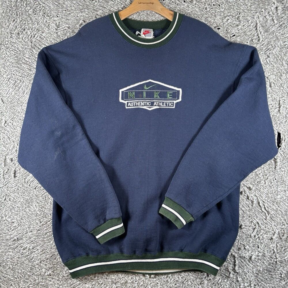 VINTAGE NIKE AUTHENTIC ATHLETIC SWEATSHIRT NAVY BLUE MADE IN USA VTG GYM RUNNING
